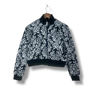 Anthropologie Greylin Black White Eyelash Paisley Print Cropped Bomber Jacket XS